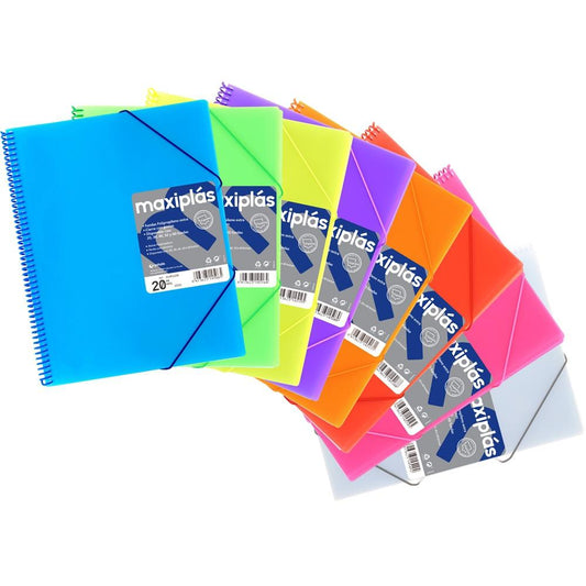GRAFOPLÁS CARPETA MAXIPLÁS EN ESPIRAL CON GOMAS CON SOBRE CONTIENE 30 FUNDAS TALADRADAS A4 AZUL