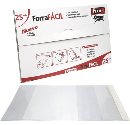 GRAFOPLÁS FORRO LIBROS SIN ADHESIVO SOLAPA AJUSTABLE 120 MICRAS PVC 0,28X0,53M TRANSPARENTE ENVASE DE 25
