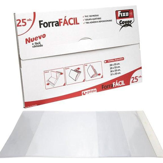 GRAFOPLÁS FORRO LIBROS SIN ADHESIVO SOLAPA AJUSTABLE PVC 120 MICRAS 0,29X0,53M TRANSPARENTE CAJA 25