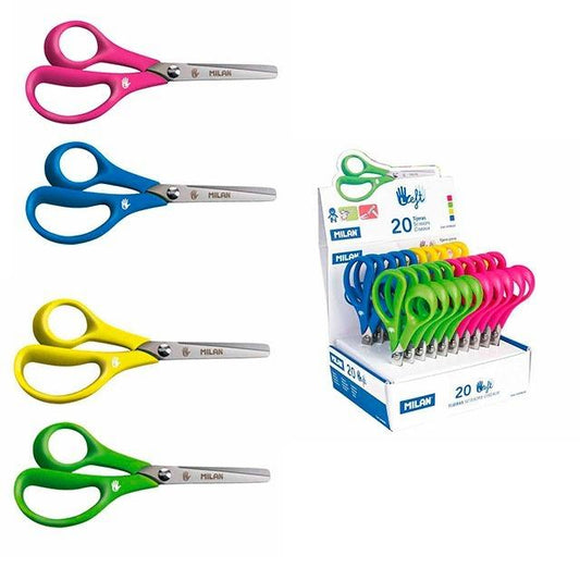 MILAN TIJERAS ESCOLARES ZURDOS 14CM ASIMÉTRICAS C/SURTIDOS 20 unidades