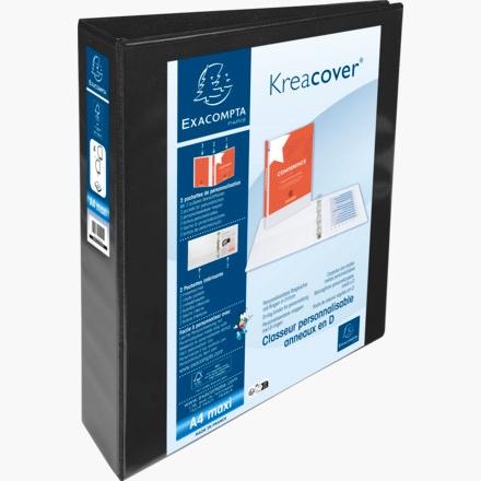 EXACOMPTA CARPETA 4 ANILLAS MIXTAS 40MM KREACOVER FORRADA PP A4+ PERSONALIZABLE 3 BOLSOS EXTERIORES NEGRO