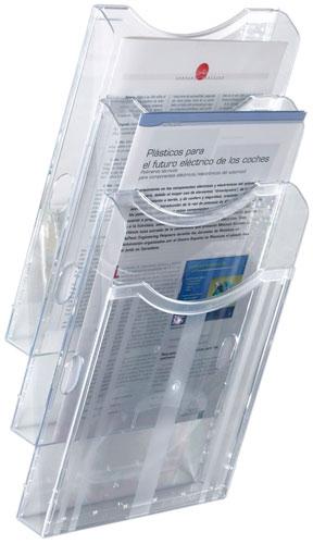 ARCHIVO 2000 EXPOSITOR MURAL ARCHIPLAY 3 COMPARTIMENTOS DIN A4 VERTICAL 105X235X445 MM CRISTAL TRANSPARENTE