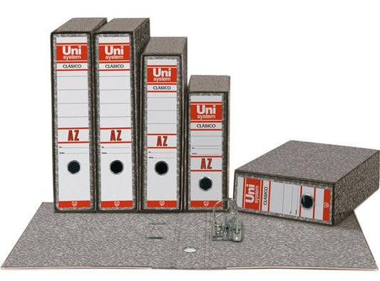 UNISYSTEM ARCHIVADOR PALANCA CLÁSICO 65MM A4 CARTÓN FORRADO GRIS