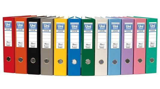UNISYSTEM ARCHIVADOR PALANCA COLOR 65MM CANTONERA LARGA FOLIO CARTÓN FORRADO PP NEGRO