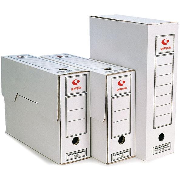 GRAFOPLAS CAJA ARCHIVO DEFINITIVO FOLIO PROLONGADO CARTÓN MICROCANAL BLANCO -PACK 50 UD-