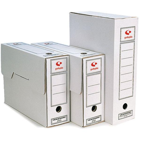 GRAFOPLAS CAJA ARCHIVO DEFINITIVO FOLIO PROLONGADO CARTÓN MICROCANAL BLANCO -PACK 50 UD-