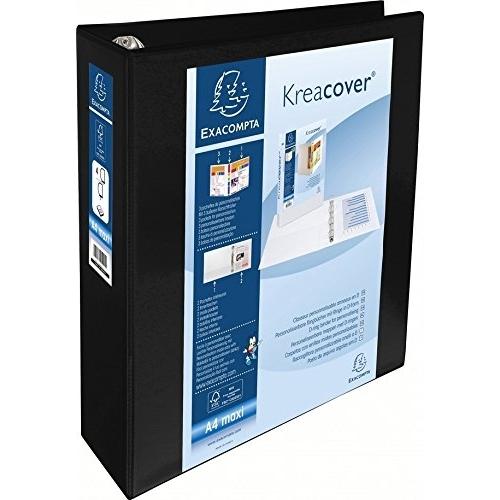 EXACOMPTA CARPETA 4 ANILLAS MIXTAS 60MM KREACOVER FORRADA PP A4+ PERSONALIZABLE 3 BOLSOS EXTERIORES NEGRO