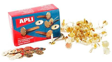 APLI ENCUADERNADORES METÁLICOS CON ARANDELA DORADOS 18MM - 100UD-