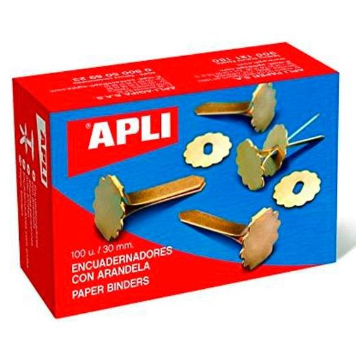 APLI ENCUADERNADORES METÁLICOS CON ARANDELA DORADOS 30MM - 100UD-