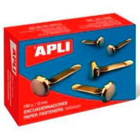 APLI ENCUADERNADORES METÁLICOS SIN ARANDELA DORADOS 12MM - 100UD-