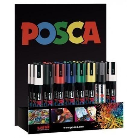 Posca PC-5M Expositor de 36 Marcadores de Pintura - Punta de Bala 1.8-2.5mm - Tinta Base al Agua - No Permanente - Resistente a la Luz - Colores Surtidos