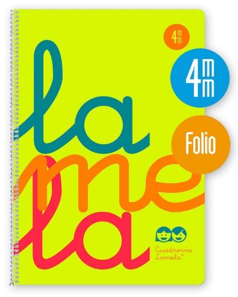 LAMELA CUADERNO ESPIRAL 80H FOLIO 90GR CUADRÍCULA 4MM C/ MARGEN CUBIERTA PP AMARILLO PAQUETE 5U