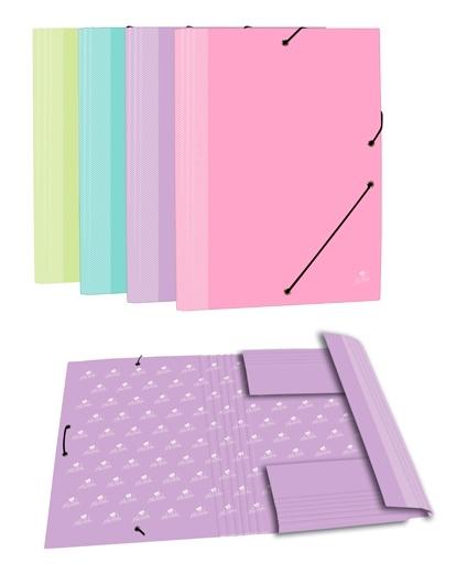 MARIOLA CARPETA CON GOMAS 3 SOLAPAS FOLIO CARTÓN FORRADO PLASTIFICADO MATE SURTIDOS PASTEL