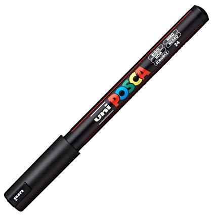 Posca PC-1MR Marcador de Pintura - Punta Roller de Fibra 0.7mm - Tinta Pigmentada Base al Agua - Resistente a la Luz - Color Negro