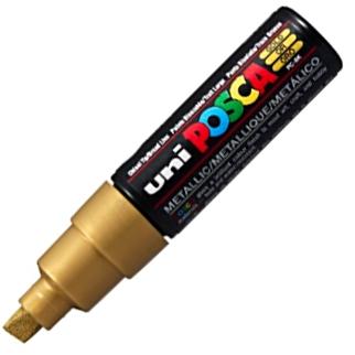 Posca PC-8K Marcador de Pintura - Punta Biselada Acrilica 8mm - Tinta Base al Agua - Resistente a la Luz - No Permanente - Color Oro Metálico