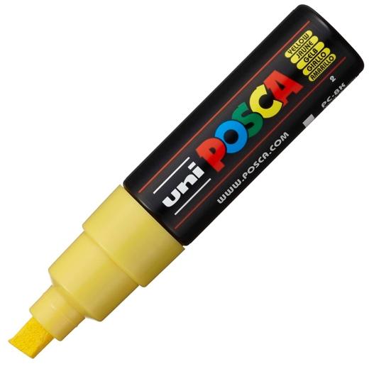 Posca PC-8K Marcador de Pintura - Punta Biselada Acrilica 8mm - Tinta Base al Agua - Resistente a la Luz - No Permanente - Color Amarillo