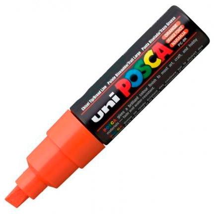 Posca PC-8K Marcador de Pintura - Punta Biselada Acrilica 8mm - Tinta Base al Agua - Resistente a la Luz - No Permanente - Color Naranja