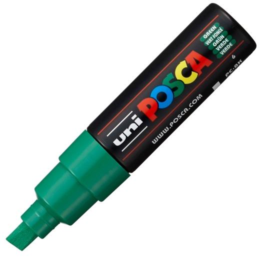 Posca PC-8K Marcador de Pintura Base al Agua - Punta Biselada Acrilica 8mm - Linea Gruesa - Resistente a la Luz - Color Verde