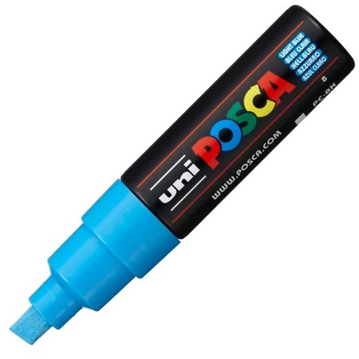 Posca PC-8KMarcador de Pintura - Punta Biselada Acrilica 8mm - Tinta Base al Agua - No Permanente - Resistente a la Luz - Ideal para Carteleria y Decoracion - Color Azul Claro
