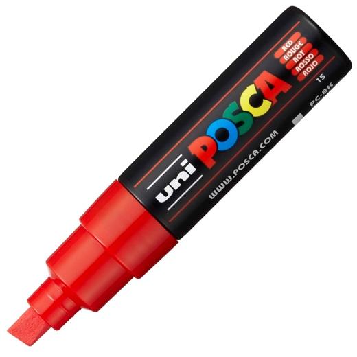 Posca PC-8K Marcador de Pintura - Punta Biselada Acrilica 8mm - Tinta Base al Agua - Resistente a la Luz - Color Rojo