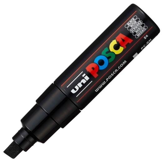 Posca PC-8K Marcador de Pintura - Punta Biselada Acrilica 8mm - Tinta Base al Agua - Resistente a la Luz - No Permanente - Color Negro