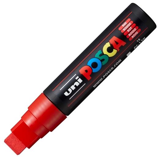 Posca PC-17K Marcador de Pintura - Punta Biselada de Poliester 15mm - Tinta Base al Agua - Resistente a la Luz - No Permanente - Ideal para Carteleria y Decoracion - Color Rojo