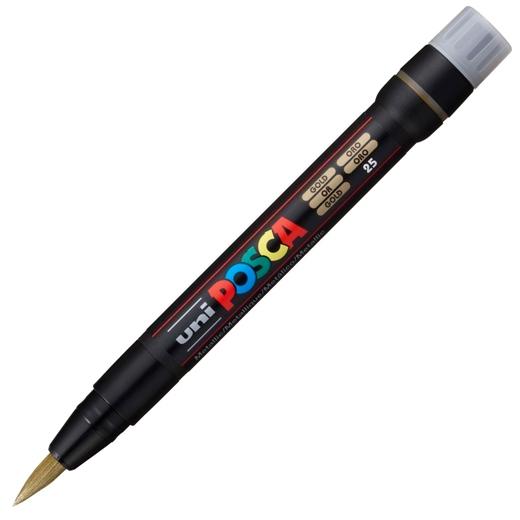 Posca PCF-350 Marcador de Pintura Base al Agua - Punta Acrilica Estilo Pincel - Resistente a la Luz - No Permanente - Ideal para Carteleria y Decoracion - Color Oro