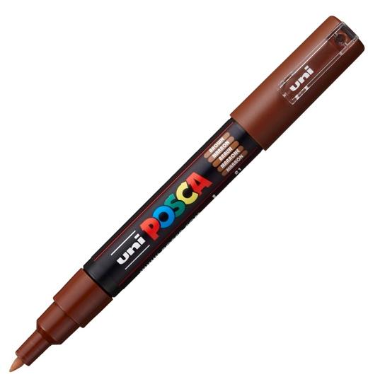Posca PC-1M Marcador de Pintura - Punta de Poliester Conica 0.7mm - Tinta Base al Agua - Resistente a la Luz - No Permanente - Color Marrón