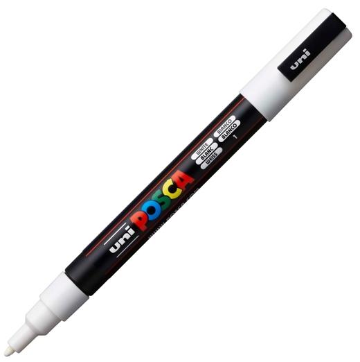 Posca PC-3M Marcador de Pintura - Punta de Poliester Conica 0.9-1.3mm - Tinta Base al Agua - Resistente a la Luz - Color Blanco