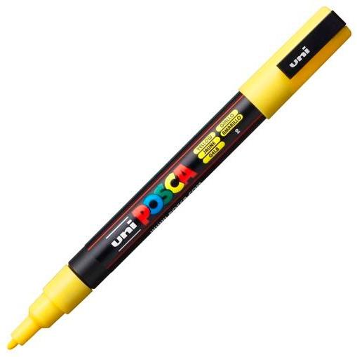 Posca PC-3M Marcador de Pintura - Base al Agua - Punta Conica de 0.9-1.3mm - No Permanente - Resistente a la Luz - Inodoro - Ideal para Carteleria y Decoracion - Color Amarillo