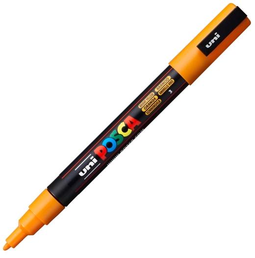 Posca PC-3M Marcador de Pintura - Punta Conica de Poliester 0.9-1.3mm - Tinta Base al Agua - Resistente a la Luz - No Permanente - Color Naranja Medio