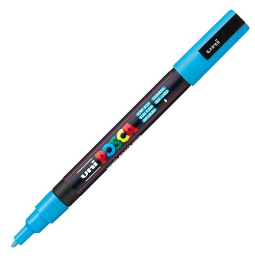 Posca PC-3M Marcador de Pintura - Punta de Poliester Conica 0.9-1.3mm - Tinta Base al Agua - Resistente a la Luz - Color Azul Claro