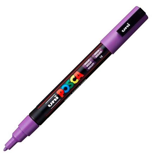 Posca PC-3M Marcador de Pintura - Punta Conica de 0.9-1.3mm - Tinta Base al Agua - Resistente a la Luz - Color Violeta