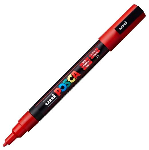Posca PC-3M Marcador de Pintura - Punta Conica 0.9-1.3mm - Tinta Base al Agua - Resistente a la Luz - No Permanente - Color Rojo