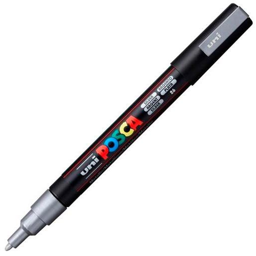 Posca PC-3M Marcador de Pintura - Punta Conica de Poliester 0.9-1.3mm - Tinta Base al Agua - Resistente a la Luz - Color Plata
