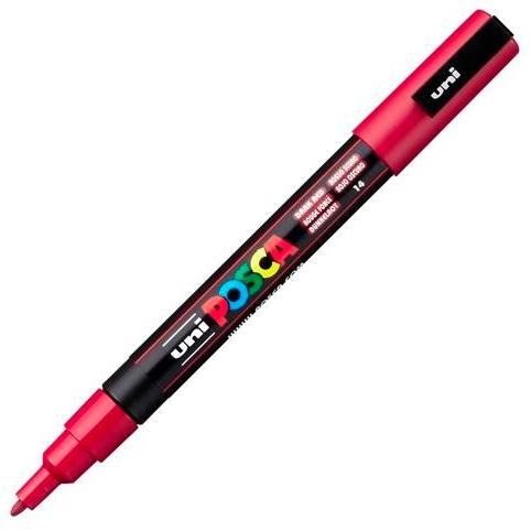 Posca PC-3M Marcador de Pintura - Punta Conica 0.9-1.3mm - Tinta Base al Agua - Resistente a la Luz - Color Rojo Oscuro