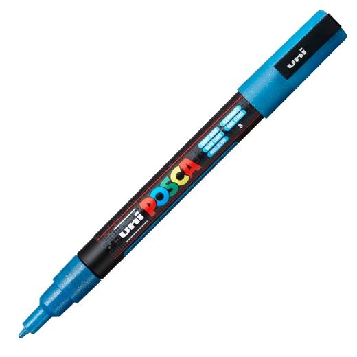 Posca PC-3ML Marcador de Pintura - Base al Agua - Punta Conica de 0.9-1.3mm - No Permanente - Resistente a la Luz - Inodoro - Ideal para Carteleria y Decoracion - Color Azul Claro