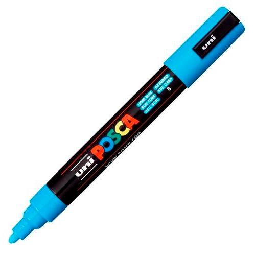 Posca PC-5M Marcador de Pintura - Punta de Bala 1.8-2.5mm - Tinta Base al Agua - Resistente a la Luz - No Permanente - Color Azul Claro