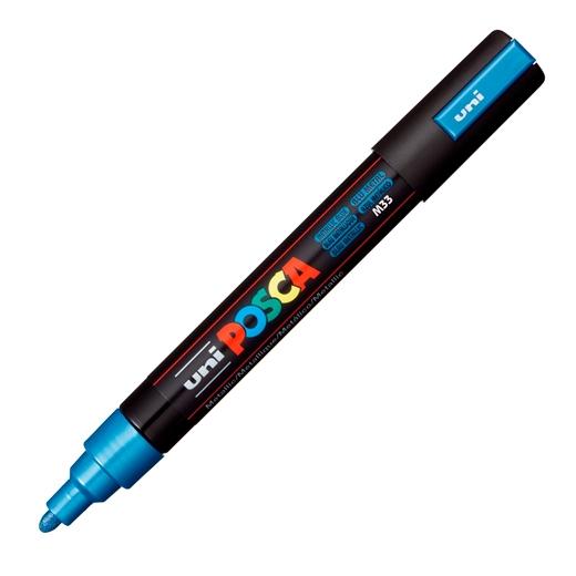 Posca PC-5M Marcador de Pintura - Punta de Bala 1.8-2.5mm - Tinta Base al Agua - Resistente a la Luz - No Permanente - Color Azul Metálico