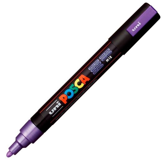 Posca PC-5M Marcador de Pintura - Punta de Bala 1.8-2.5mm - Tinta Base al Agua - Resistente a la Luz - No Permanente - Ideal para Carteleria y Decoracion - Color Violeta Metálico