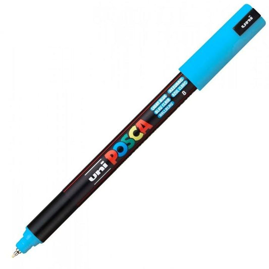 Posca PC-1MR Marcador de Pintura - Punta Roller de Fibra 0.7mm - Linea Extrafina - Tinta Pigmentada Base al Agua - Resistente a la Luz - Color Azul Claro