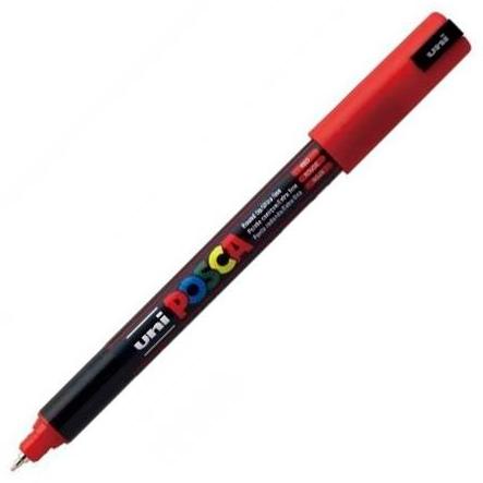 Posca PC-1MR Marcador de Pintura - Punta Roller de Fibra 0.7mm - Tinta Pigmentada Base al Agua - Resistente a la Luz - Color Rojo Metálico
