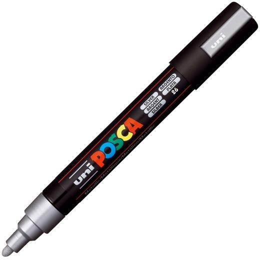 Posca PC-5M Marcador de Pintura - Punta de Poliester 1.8-2.5mm - Tinta Base al Agua - Resistente a la Luz - Color Plata
