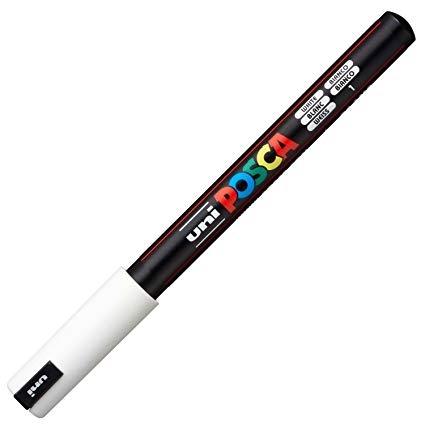 Posca PC-1MR Marcador de Pintura - Punta Roller de Fibra 0.7mm - Tinta Pigmentada Base al Agua - Linea Extrafina - Resistente a la Luz - Color Blanco