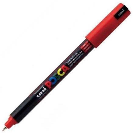 Posca PC-1MR Marcador de Pintura - Punta Roller de Fibra 0.7mm - Tinta Pigmentada Base al Agua - Resistente a la Luz - Color Rojo