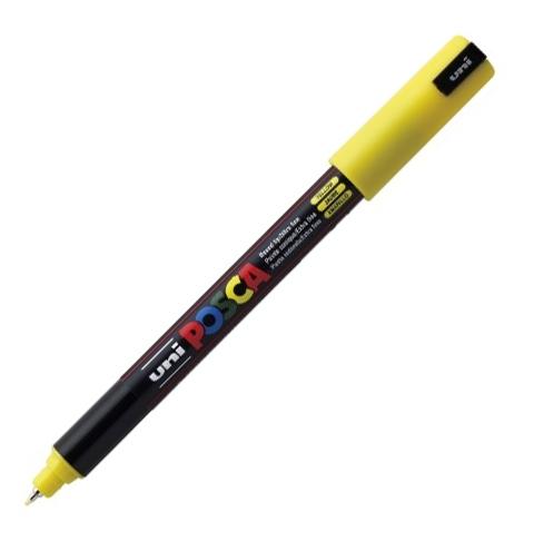 Posca PC-1MR Marcador de Pintura - Punta Roller de Fibra 0.7mm - Linea Extrafina - Tinta Pigmentada Base al Agua - Resistente a la Luz - No Permanente - Ideal para Carteleria y Decoracion - Color Amarillo
