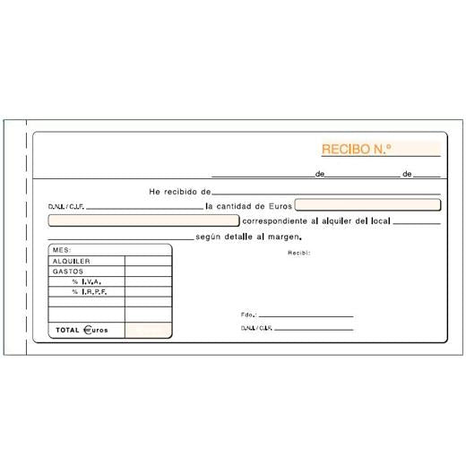 TALONARIO RECIBO ALQUILER IVA TERCIO DE FOLIO DUPLICADO AUTOCOPIA