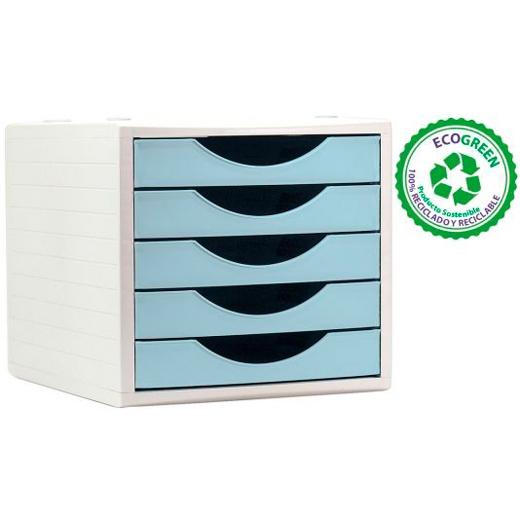 ARCHIVO 2000 MÓDULO ORGANIZADOR ECOGREEN SOBREMESA 5 CAJONES 340X270X260 RECICLADO AZUL PASTEL