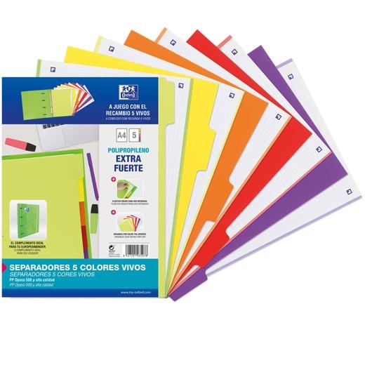 OXFORD JUEGO SEPARADORES 5 POSICIONES PP 500 MICRAS A4 C/SURTIDOS VIVOS