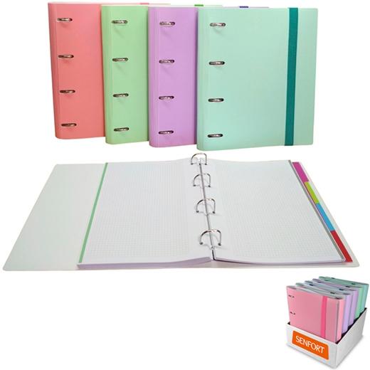 SENFORT CARPETA ANILLAS 4 X 30MM RINGBOOK C/RECAMBIO 120H A4 C/GOMA 4 SEPARADORES C/SURTIDOS PASTEL